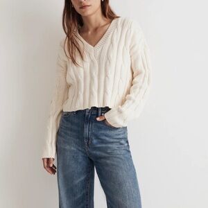 Madewell cable knit v-neck crop sweater in antique cream size M